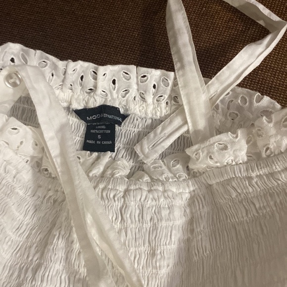 MODA INTERNATIONAL 100% COTTON SUNDRESS W/REMOVABLE STRAPS EYELET FLOWY - Picture 8 of 9